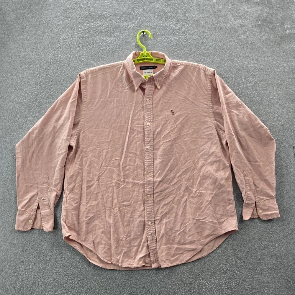 VINTAGE Ralph Lauren Men Button Up Shirt 16 Pink Pony Embroidery Oxford 90s READ